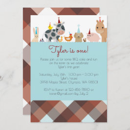 農業動物の誕生日パーティーの招待状 – Boy Color 招待状