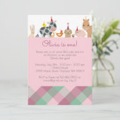 農業動物の誕生日パーティーの招待 – ガールカラー 招待状 (スタンド正面)