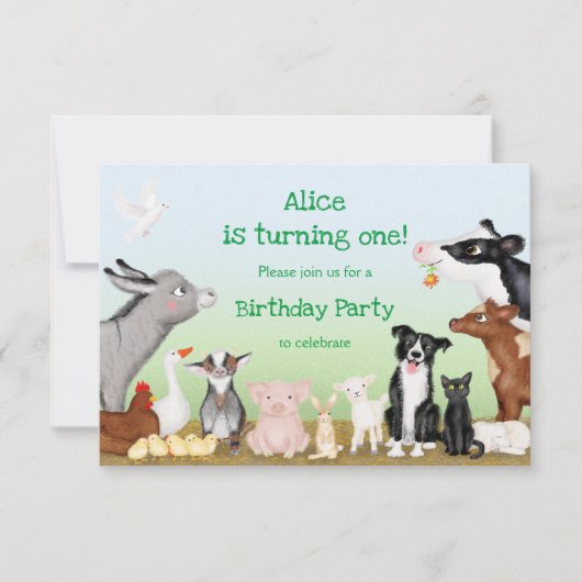 農業動物の誕生日パーティーの招待（小） 招待状 (正面)