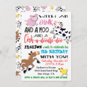 農業動物の誕生日パーティーの招待 招待状 (正面/裏面)