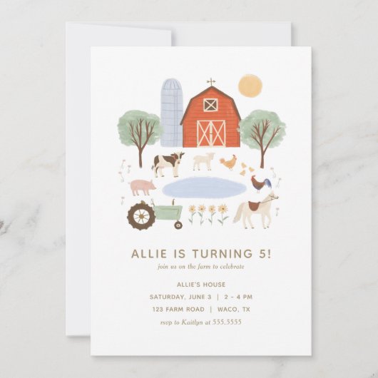 農業動物の誕生日パーティーの招待 招待状 (正面)