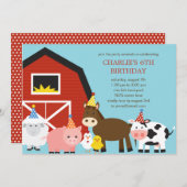 農業動物の誕生日パーティーの招待 招待状 (正面/裏面)