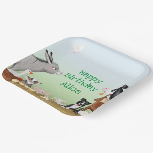 農業動物の誕生日パーティースクエア紙プレート ペーパープレート (傾斜あり)
