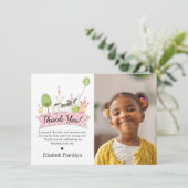 農業動物の誕生日パーティーピンクチェックガール写真 サンキューカード (スタンド正面)