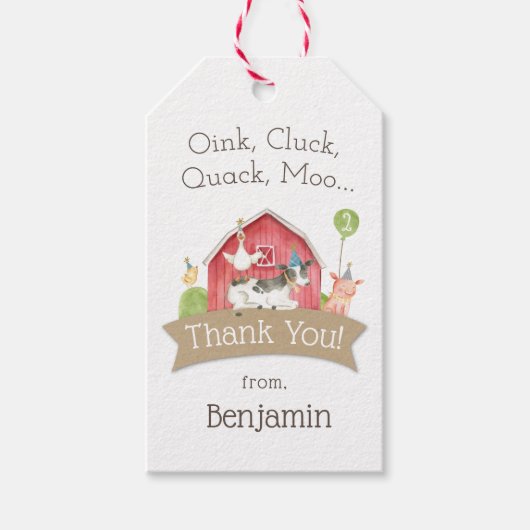農業動物の誕生日パーティー好意ギフトラベル ギフトタグ (正面)