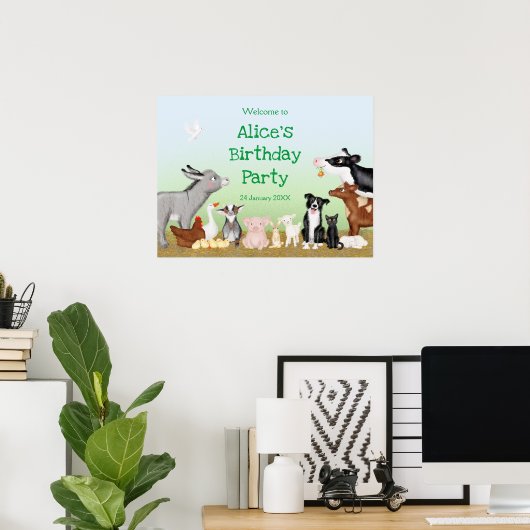 農業動物の誕生日パーティー歓迎のサイン/ポスター ポスター (ホームオフィス)