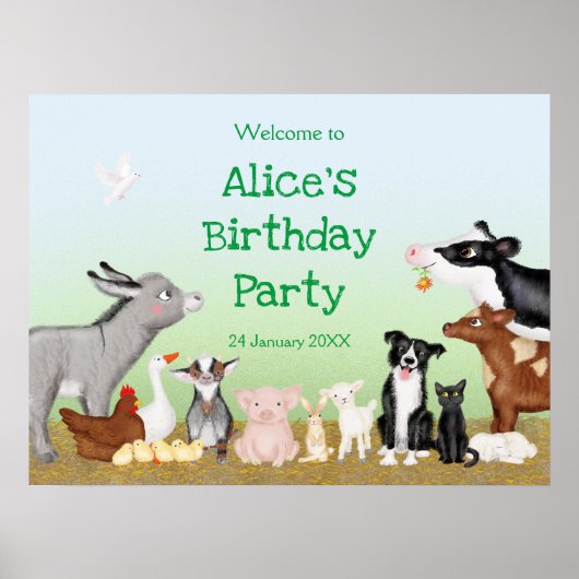 農業動物の誕生日パーティー歓迎のサイン/ポスター ポスター (正面)