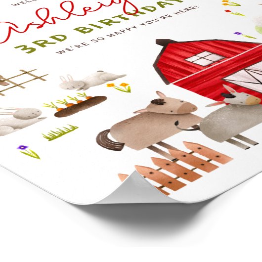 農業動物の誕生日パーティー歓迎サイン ポスター (角)