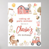農業動物の誕生日パーティー歓迎サイン ポスター (正面)