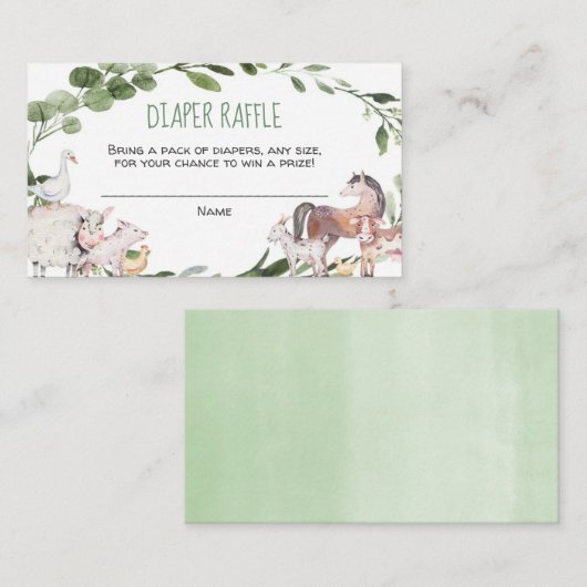 農業動物の赤ちゃんシャワーおむつラッフルカード エンクロージャーカード (正面/裏面)