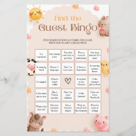 農業動物の赤ちゃんシャワーのゲームを見つけるゲストBINGO