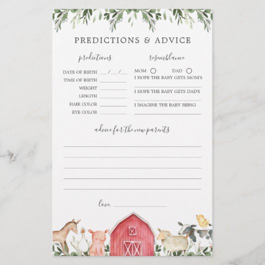 農業動物の赤ちゃんシャワー予測とアドバイス (正面)