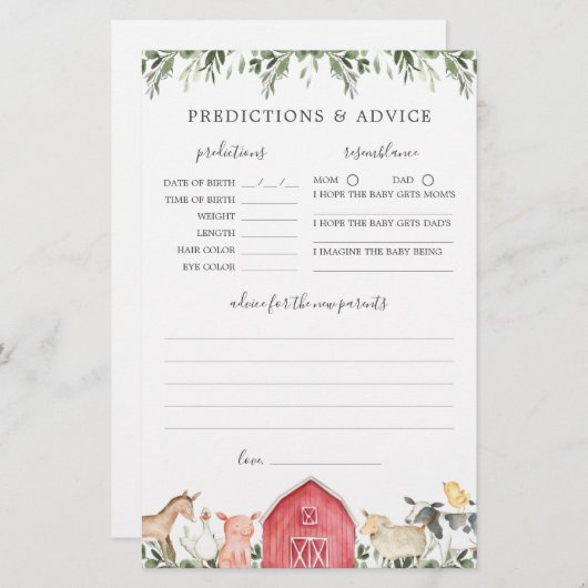 農業動物の赤ちゃんシャワー予測とアドバイス (正面/裏面)