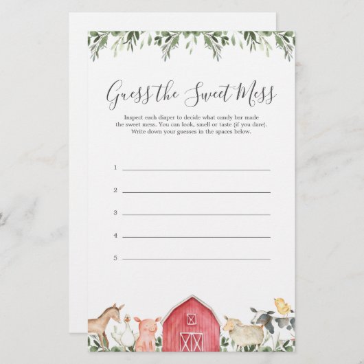 農業動物の赤ちゃんシャワー甘い混乱を推測 (正面/裏面)