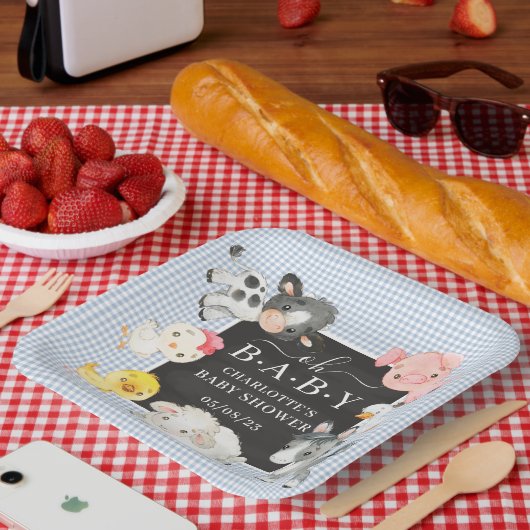 農業動物の赤ちゃんシャワー ペーパープレート (ピクニック)