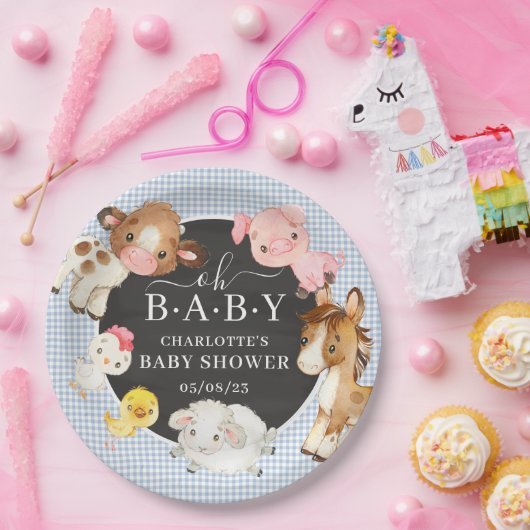 農業動物の赤ちゃんシャワー ペーパープレート (パーティー)