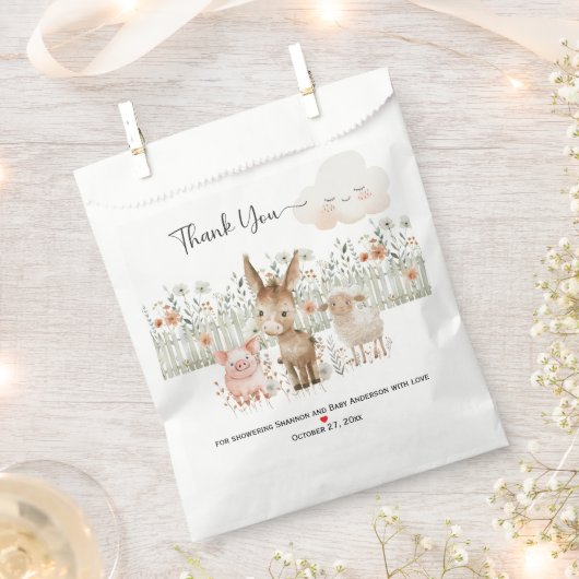 農業動物の赤男女兼用ちゃんシャワー | フェイバーバッグ (クリップ留めされた状態)