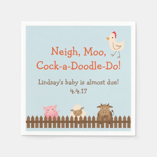 農業動物をテーマにしたナプキンス – 農場の赤ちゃんシャワー スタンダードカクテルナプキン (正面)
