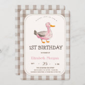 農業動物アヒルのギンガム 招待状 (正面/裏面)