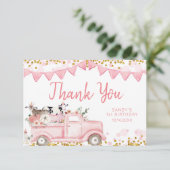 農業動物カボチャのピンクトラックドライブ誕生日 サンキューカード (スタンド正面)