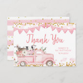 農業動物カボチャのピンクトラックドライブ誕生日 サンキューカード (正面/裏面)