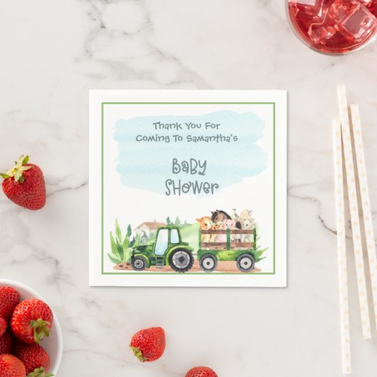 農業動物グリーントラクターボーイズベビーシャワー スタンダードカクテルナプキン (インサイチュ)