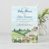 農業動物グリーントラクターボーイズベビーシャワー 招待状 (スタンド正面)