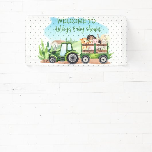 農業動物グリーントラクター赤ちゃんシャワーバナー 横断幕 (インサイチュ)