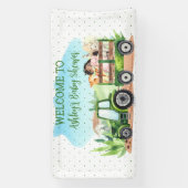 農業動物グリーントラクター赤ちゃんシャワーバナー 横断幕 (縦)