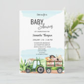 農業動物グリーントラクター赤ちゃんシャワー 招待状 (スタンド正面)