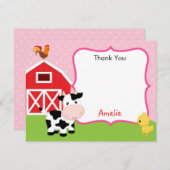 農業動物サンキューカードガール（ピンク） -納屋周囲の庭 サンキューカード (正面/裏面)