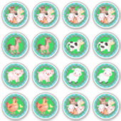 農業動物セット納屋周囲の庭ギンガムブルーグリーン シール (正面)