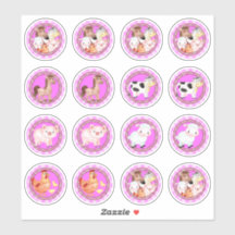 農業動物セット納屋周囲の庭ギンガムライトピンク