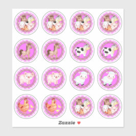 農業動物セット納屋周囲の庭ギンガムライトピンク シール