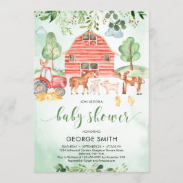 農業動物テーマ緑葉の男の子赤のシャワー 招待状