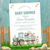 農業動物トラクターベビッ男女兼用ブシャワー 招待状