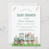 農業動物トラクターベビッ男女兼用ブシャワー 招待状 (正面)