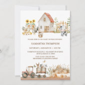 農業動物トラクターボーイズ赤ちゃんシャワー 招待状 (正面)