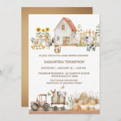 農業動物トラクターボーイズ赤ちゃんシャワー 招待状 (正面/裏面)