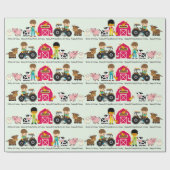 農業動物トラクター子供の名前の年齢を追加 ラッピングペーパー (フラット)