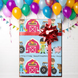 農業動物トラクター子供の名前の年齢を追加 ラッピングペーパー