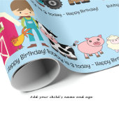 農業動物トラクター子供の名前の年齢を追加 ラッピングペーパー