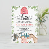 農業動物トラクター葉の2番目の誕生日 招待状 (スタンド正面)