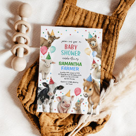 農業動物バルーン納屋周囲の庭パーティーベビーシャワー 招待状
