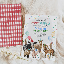 農業動物バルーン納屋周囲の庭ボーイズ誕生日パーティー 招待状