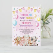 農業動物バルーン納屋周囲の庭誕生日パーティー 招待状 (スタンド正面)