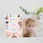 農業動物バルーン納屋周囲の庭誕生日写真 招待状 (スタンド正面)