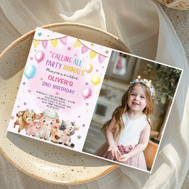 農業動物バルーン納屋周囲の庭誕生日写真 招待状