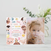 農業動物バルーン納屋周囲の庭誕生日写真 招待状 (スタンド正面)