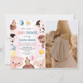 農業動物バルーン納屋周囲の庭赤ちゃんシャワー写真 招待状 (正面)